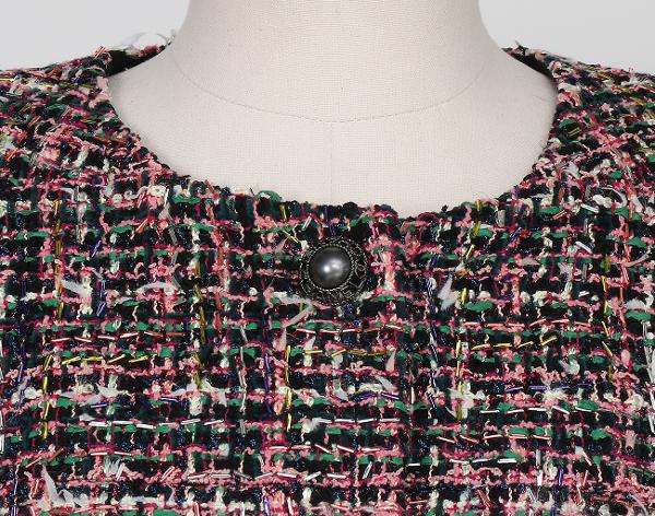 샤넬 트위드 재킷 핑크 블랙 그린 34