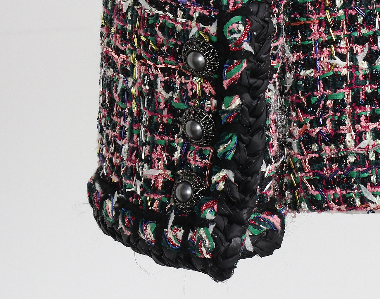 샤넬 트위드 재킷 핑크 블랙 그린 34