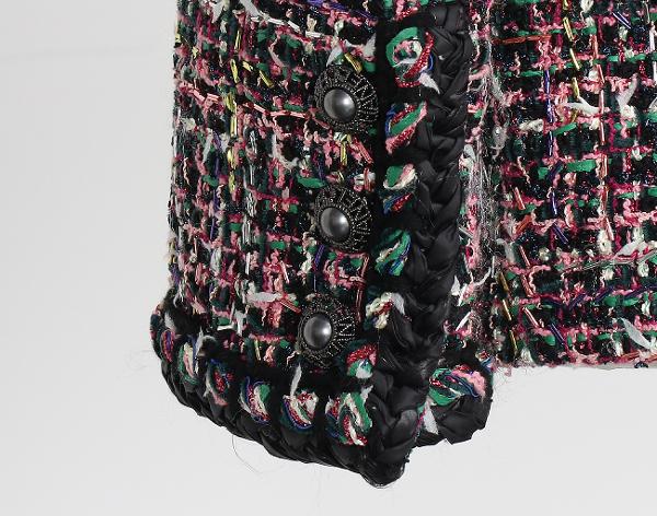 샤넬 트위드 재킷 핑크 블랙 그린 34