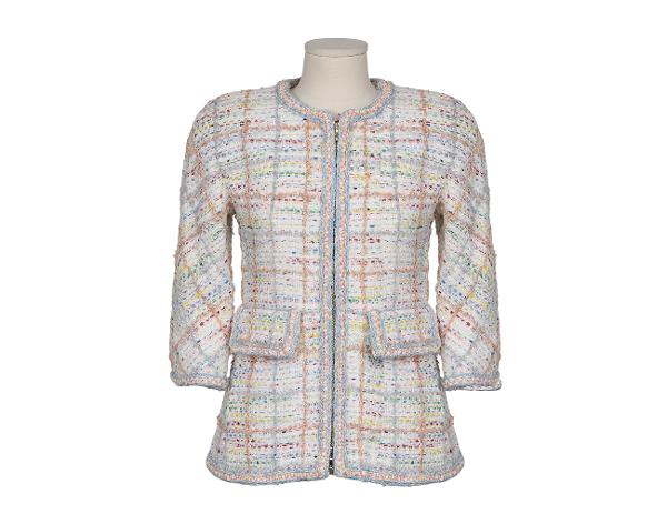샤넬 트위드 재킷 화이트 블루 그린 옐로우 34