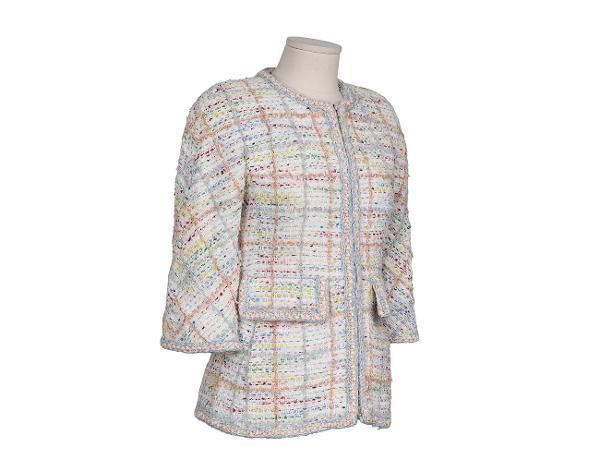 샤넬 트위드 재킷 화이트 블루 그린 옐로우 34