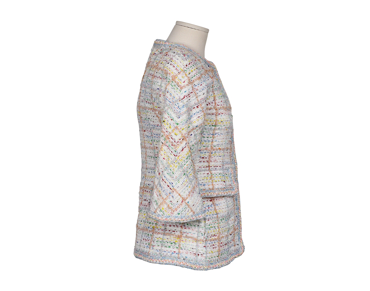 샤넬 트위드 재킷 화이트 블루 그린 옐로우 34