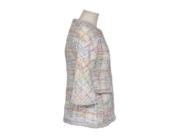 샤넬 트위드 재킷 화이트 블루 그린 옐로우 34