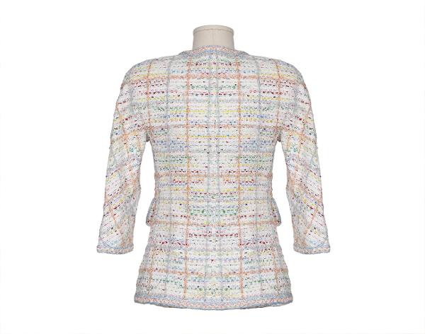 샤넬 트위드 재킷 화이트 블루 그린 옐로우 34