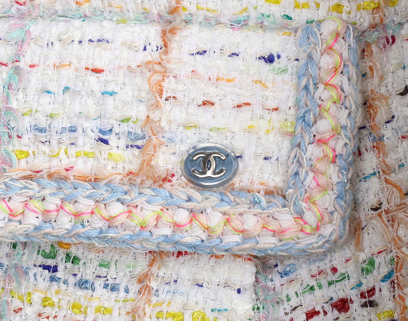 샤넬 트위드 재킷 화이트 블루 그린 옐로우 34