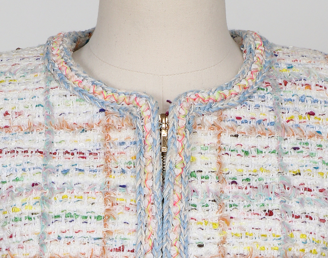 샤넬 트위드 재킷 화이트 블루 그린 옐로우 34