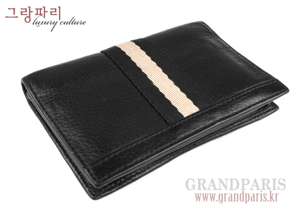 발리 블랙 레더 & 삼색 패브릭 카드 지갑 & 키홀더 세트