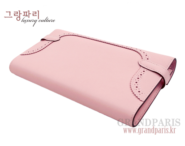 에르메스 로즈 사쿠라 스위프트 길리 켈리 장지갑 은장 T