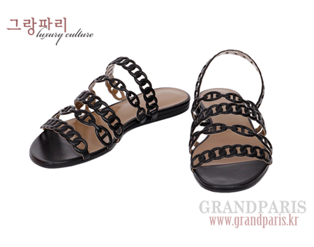 에르메스 블랙 샹달 체인 스트랩 플랫 슬리퍼 36 1/2