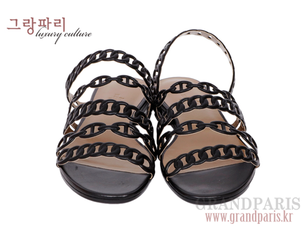 에르메스 블랙 샹달 체인 스트랩 플랫 슬리퍼 36 1/2