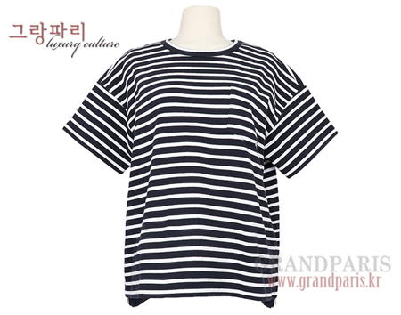 사카이 네이비 화이트 스트라이프 사이드 지퍼 박시 반소매 티셔츠 3