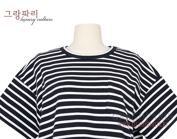 사카이 네이비 화이트 스트라이프 사이드 지퍼 박시 반소매 티셔츠 3