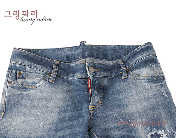 디스퀘어드 앵클 지퍼 디스트로이드 스키니 데님 38