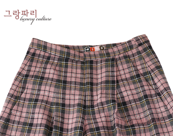 MSGM 핑크 체크 와이드 9부 팬츠 40