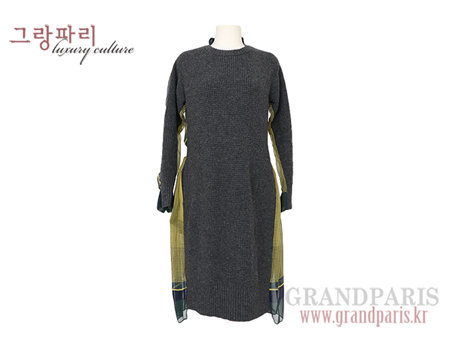 사카이 그레이 울니트 프론트 옐로 그린 쉬폰 플리츠 백 원피스 2