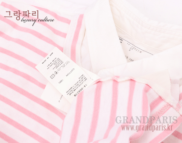 사카이 핑크 스트라이프 셔츠 카라 남성 반팔 티셔츠 3size