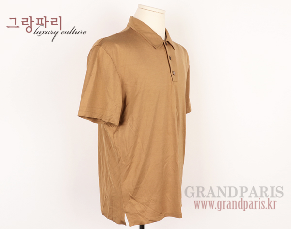 프라다 골드베이지 실크 혼방 카라 남성 PK 티셔츠 XXL