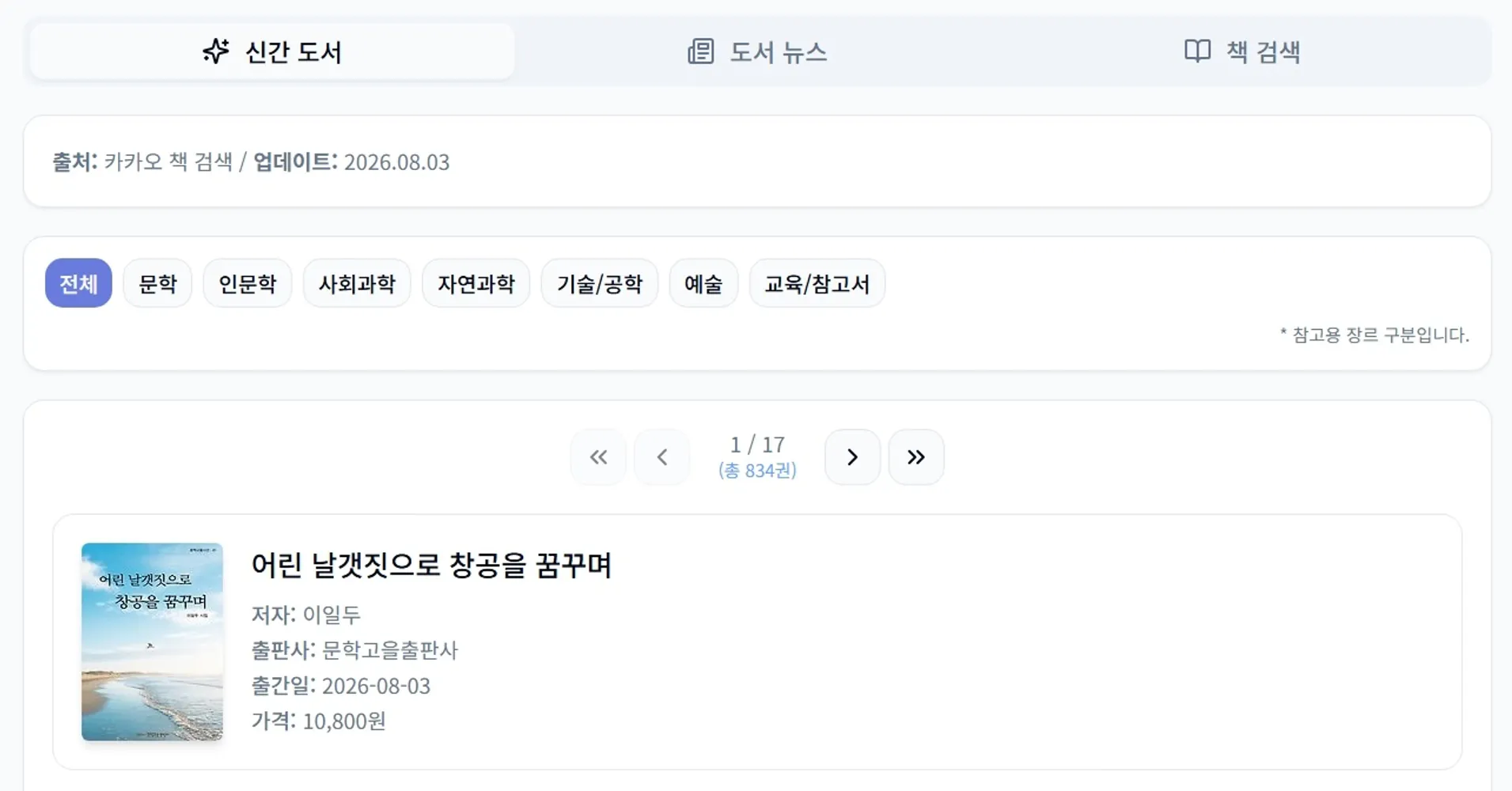 김성일의 [#작업] /books 페이지 [신간 도서] 구역에 장르별 구분 버튼을 만들었습니다. 장르별 서적이 뚜렷하게 구분되지 않는 것 같지만, 편리 및 참고용 나눔으로 이용해 주시면 감사하겠습니다. 이미지