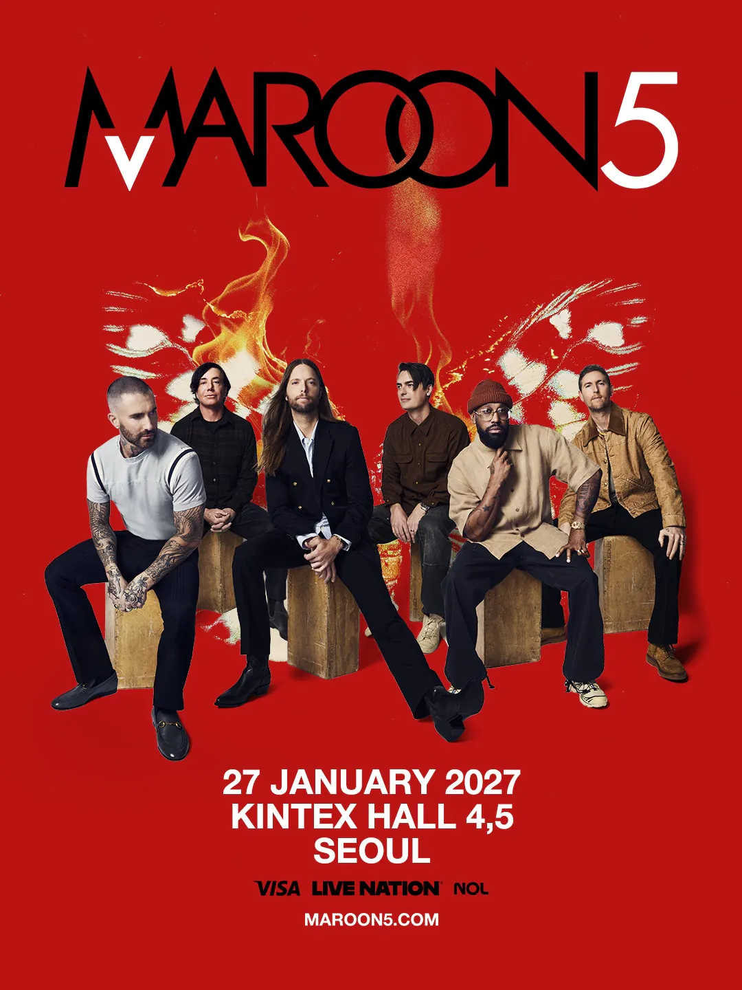 김성일의 라이브 네이션 코리아(Live Nation Korea)를 통해 #밴드 마룬 5 아시아 투어 서울 (* Maroon 5 Asia 2027 in Seoul) 내한 공연 일정이 공개되었습니다. 이미지