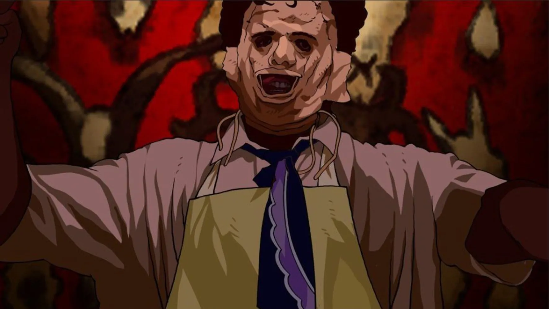 김성일의 대표적인 호러 #영화 [텍사스 전기톱 살인 사건(The Texas Chain Saw Massacre)]의 로토스코핑 기법(* 라이브 영상을 프레임별로 손으로 따라 그리는 방식)으로 만들어진 #애니메이션 이 미국에서 ... 이미지