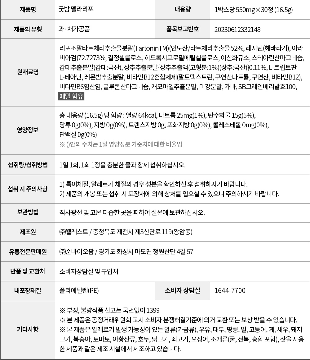 멜라리포 상세정보