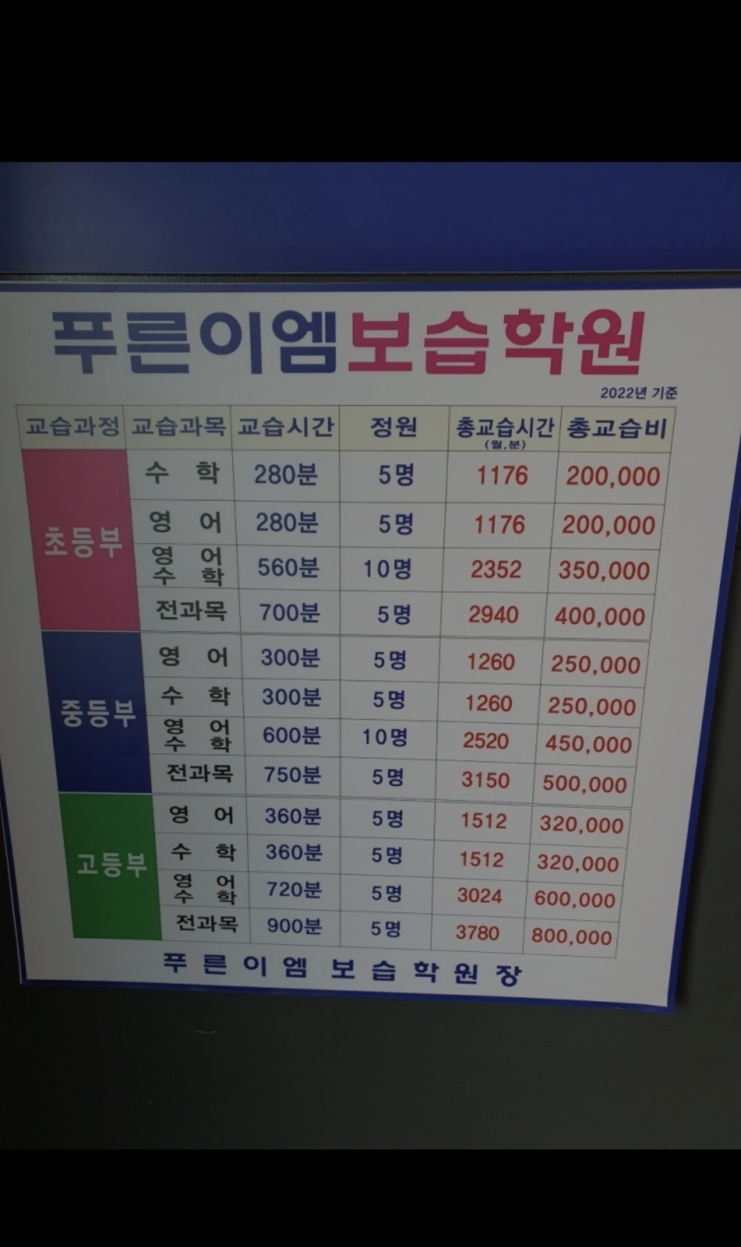 푸른이엠보습학원