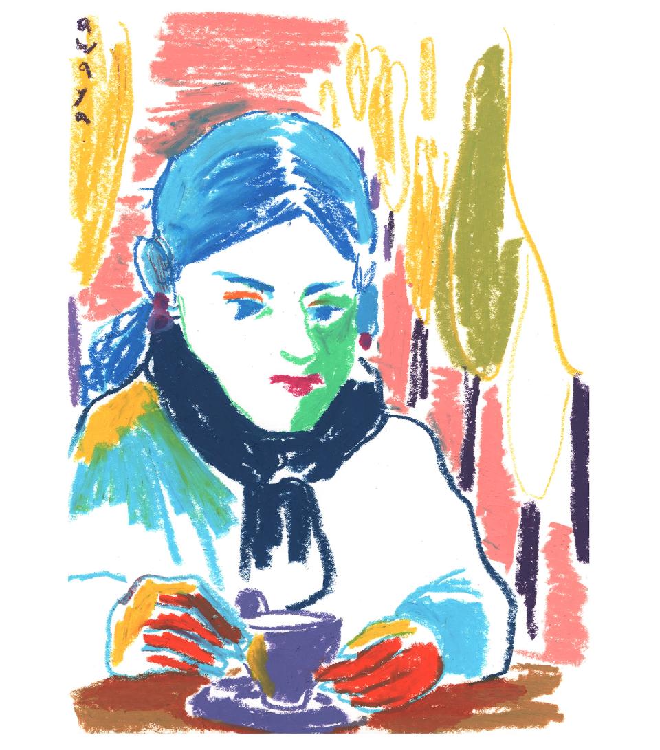 A woman who drinking coffee