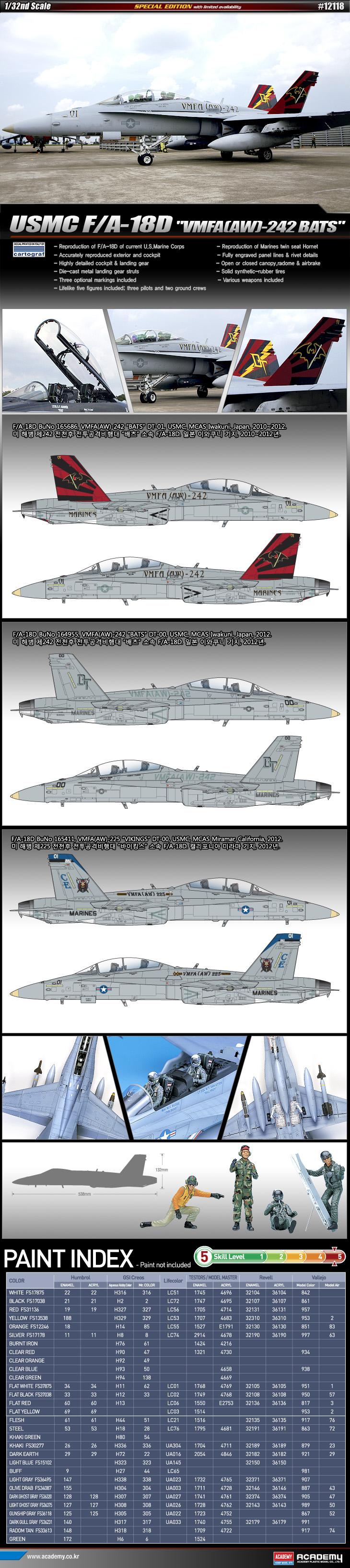 MMZ - [ACADEMY] 1/32 USMC F/A-18D 'VMFA(AW)-242 BATS' 출시