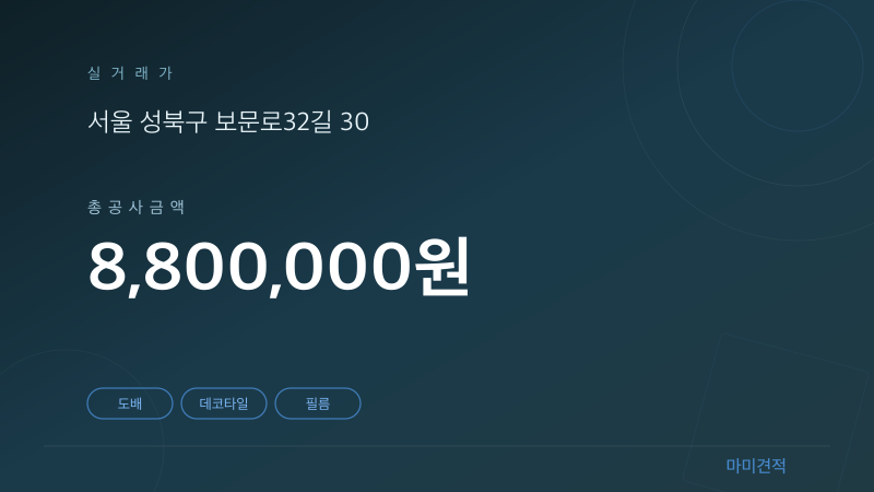 서울 성북구 구미학숙 31평 사무실·기숙사 인테리어 실거래가 견적 요약