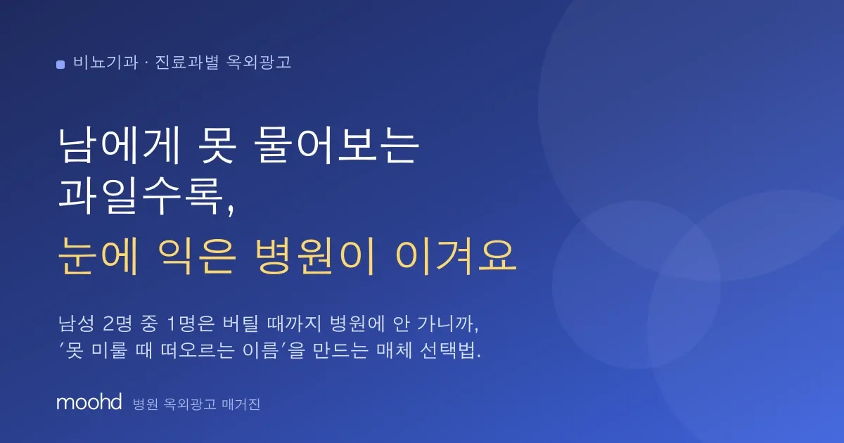 비뇨기과 옥외광고, 어디에 걸어야 할까: 남에게 못 물어보는 과일수록 '눈에 익은 병원'이 이겨요