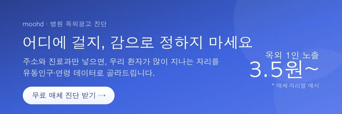 moohd 무료 매체 진단 - 주소와 진료과로 우리 환자 많이 지나는 자리를 데이터로 추천