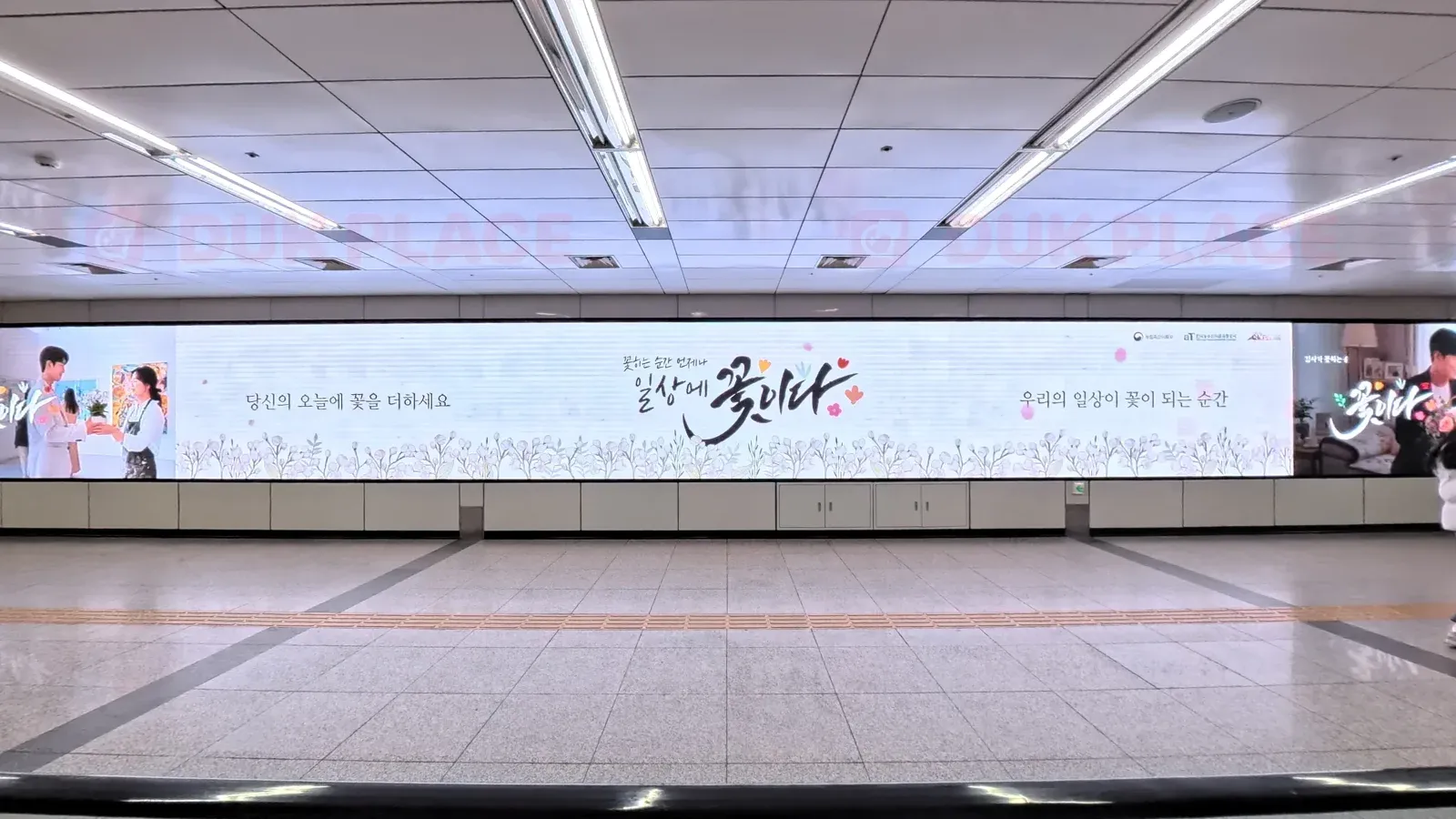 강남역 2호선 지하 통로 벽면을 따라 길게 이어진 미디어월