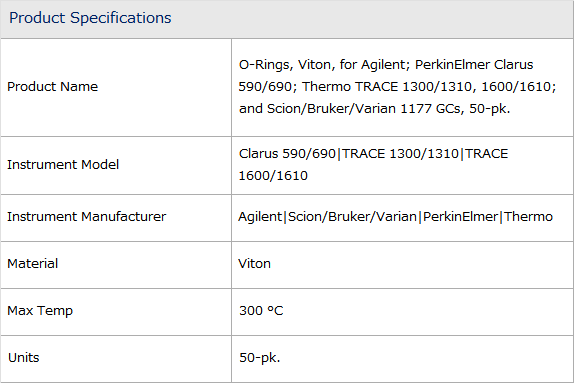 O-Rings, Viton, for Agilent GCs, 50-pk 시마즈 인터넷샵