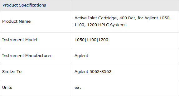 Active Inlet Cartridge, Designed for Agilent Models 1050, 1100, 1200 ...