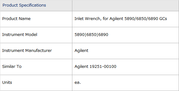 Gc Inlet Wrench Inlet Wrench, for Agilent 5890/6890/6850 GCs 시마즈 인터넷샵