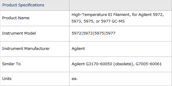 High Temp. El Filament, For Agilent GC-MS Similar to Agilent G7005 ...
