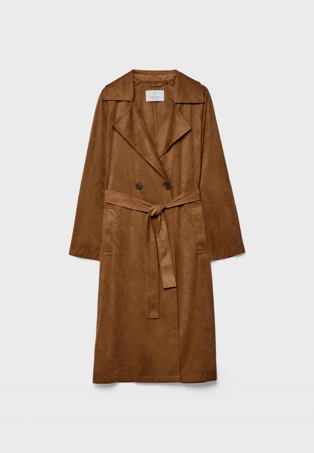 스트라디바리우스 스웨이드 롱 트렌치코트 1851/683 PALE CAMEL 상세 이미지 7
