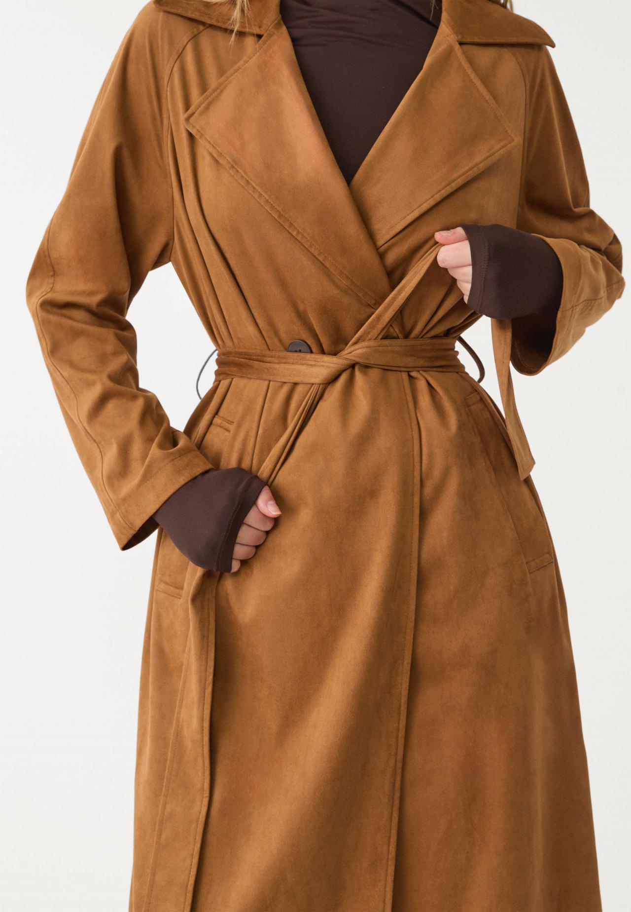 스트라디바리우스 스웨이드 롱 트렌치코트 1851/683 PALE CAMEL 상세 이미지 11