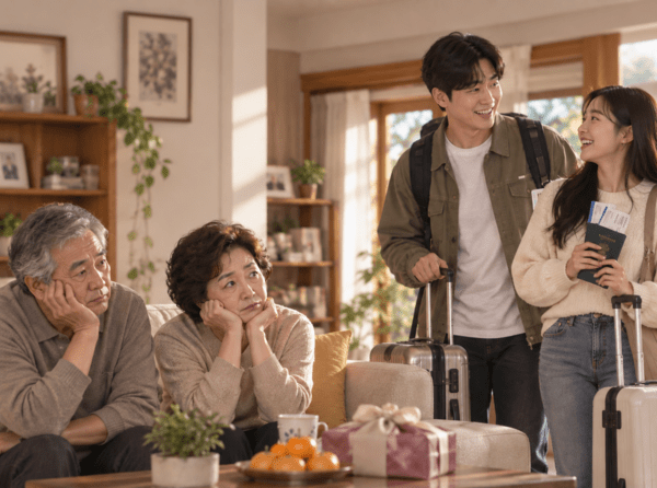 기사 이해를 돕기 위한 AI 생성 이미지 | 명절 연휴 여행을 떠나는 자녀 세대와 이를 바라보는 부모 세대